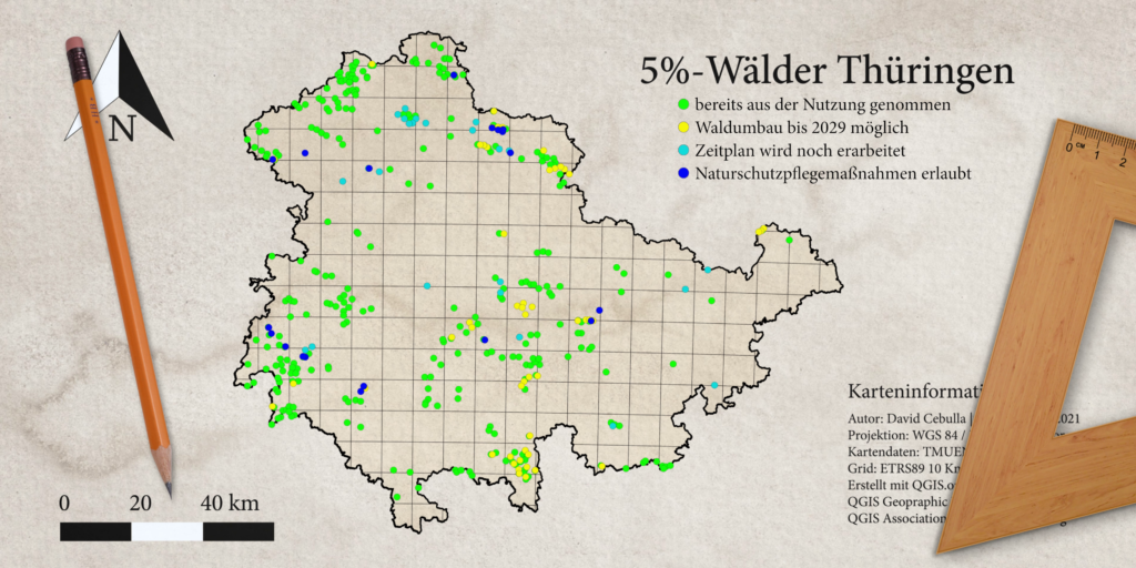Karte: Umsetzung des 5% Naturwald-Zieles in Thüringen | David Cebulla Naturfilme